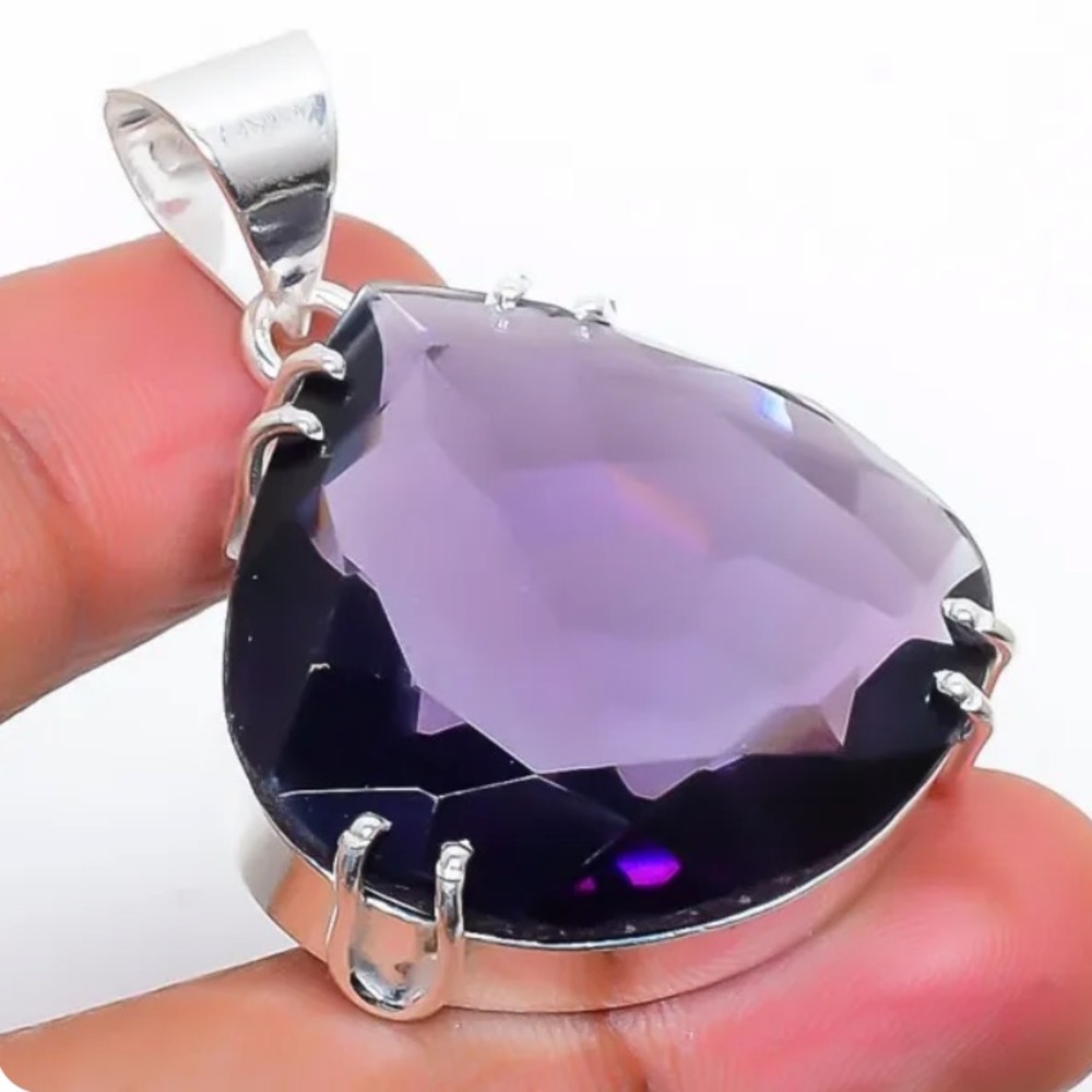 Amethyst & Sterling Silver Handcrafted Pendant 2”